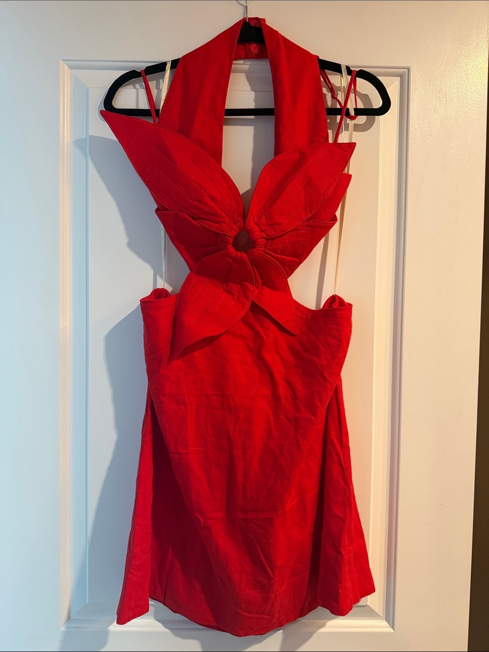 FARM Rio Red Backless Floral-Petal Mini Dress